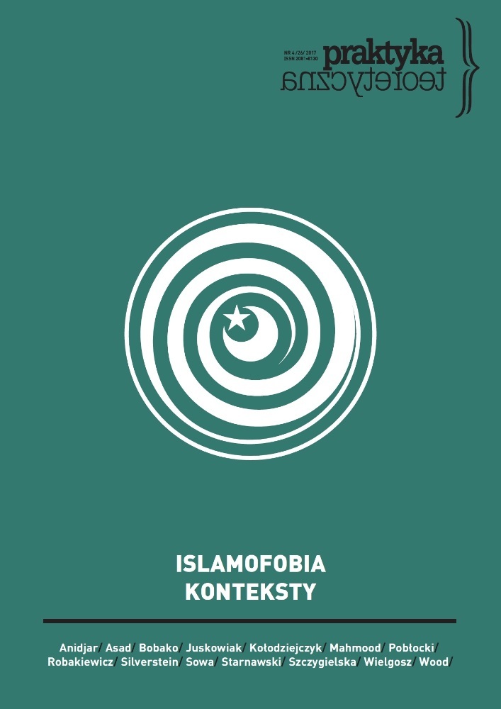 Okładka czasopisma Praktyka Teoretyczna, tom 26, nr 4, rok 2017, tytuł ISLAMOFOBIA. KONTEKSTY