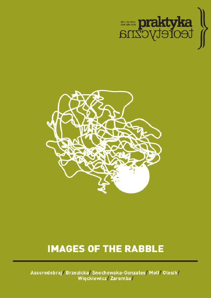 Okładka czasopisma Praktyka Teoretyczna, tom 36, nr 2, rok 2020, tytuł IMAGES OF THE RABBLE