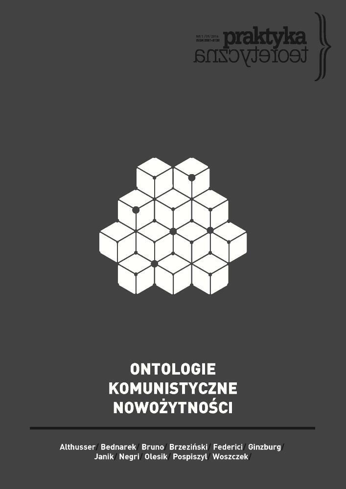 Okładka czasopisma Praktyka Teoretyczna, tom 19, nr 1, rok 2016, tytuł ONTOLOGIE KOMUNISTYCZNE NOWOŻYTNOŚCI