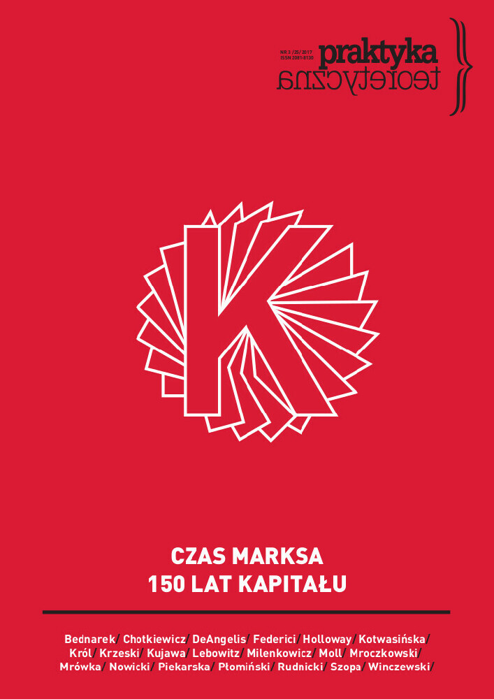 Okładka czasopisma Praktyka Teoretyczna, tom 25, nr 3, rok 2017, tytuł CZAS MARKSA. 150 LAT „KAPITAŁU”