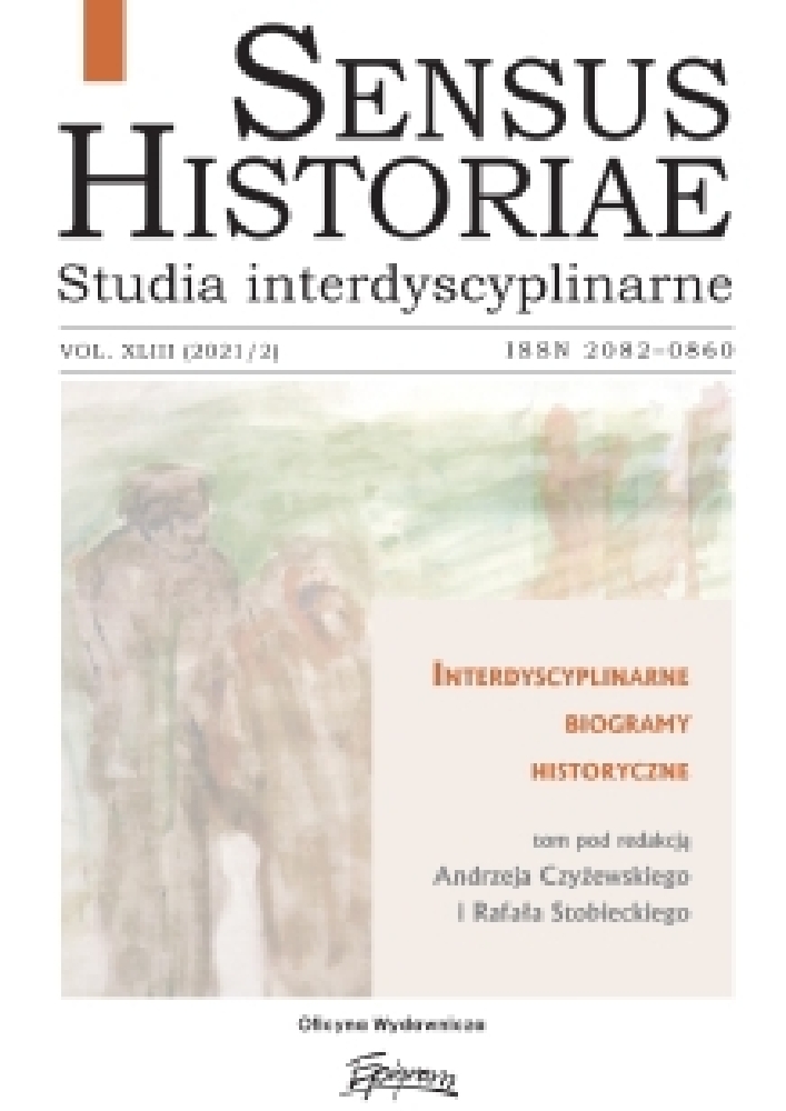 Okładka czasopisma Sensus Historiae, tom 43, nr 2, rok 2021, tytuł Interdyscyplinarne Biogramy Historyczne