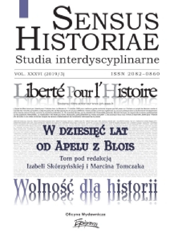Journal cover Sensus Historiae, volume 36, no. 3, year 2019, title Ten Years since the Appel de Blois