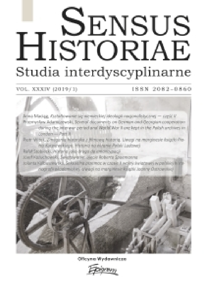Journal cover Sensus Historiae, volume 34, no. 1, year 2019