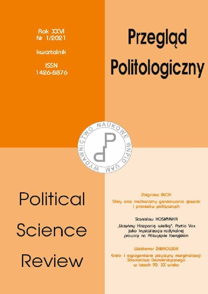 Okładka czasopisma Przegląd Politologiczny, nr 1, rok 2021