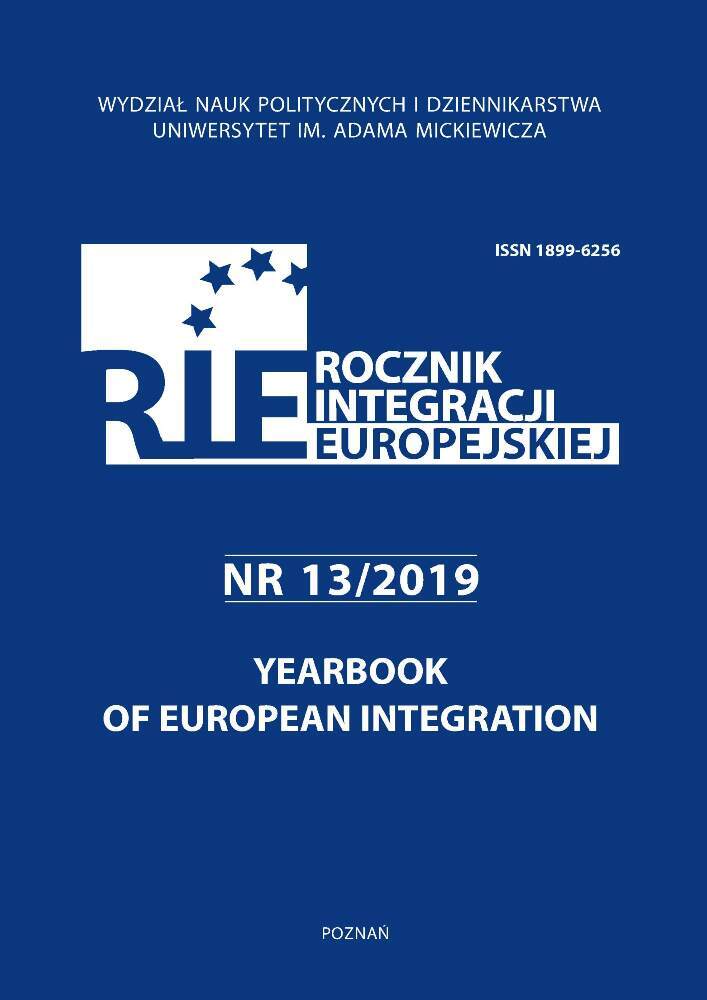 Okładka czasopisma Rocznik Integracji Europejskiej, nr 13, rok 2019
