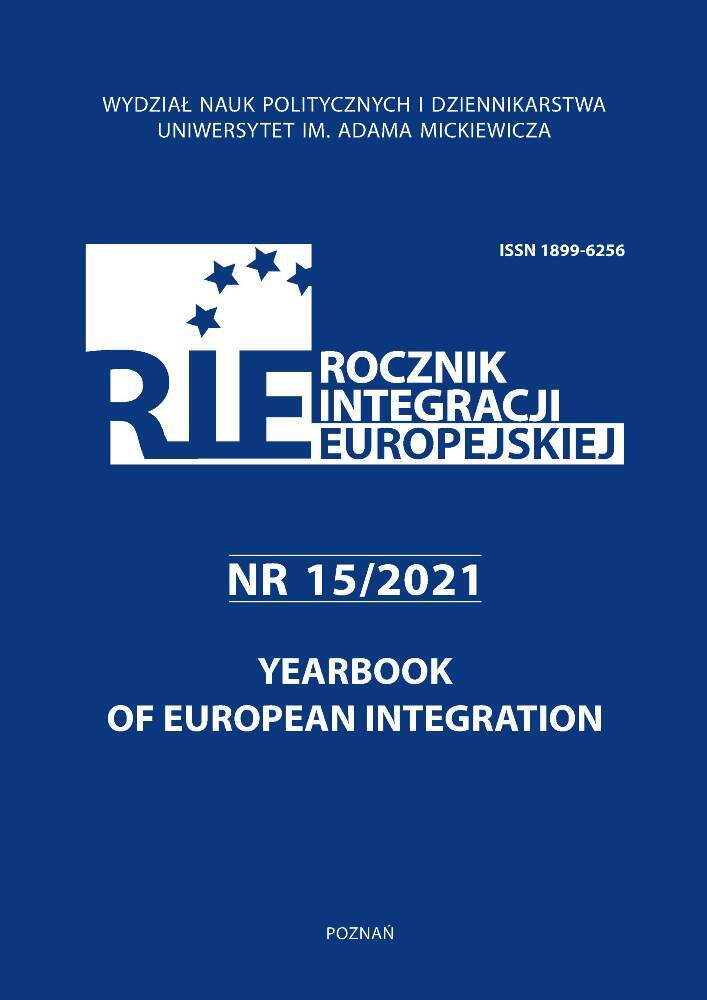 Okładka czasopisma Rocznik Integracji Europejskiej, nr 15, rok 2021