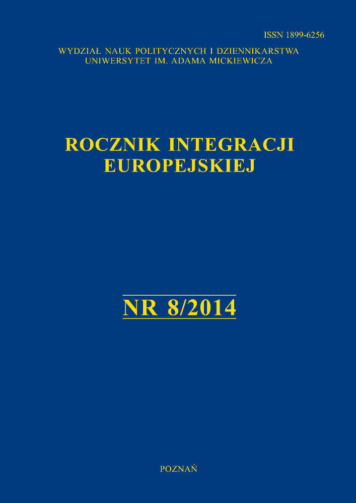Okładka czasopisma Rocznik Integracji Europejskiej, nr 8, rok 2014