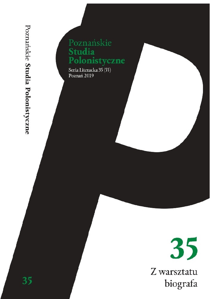 Okładka czasopisma Poznańskie Studia Polonistyczne. Seria Literacka, nr 35, rok 2019, tytuł Z warsztatu biografa