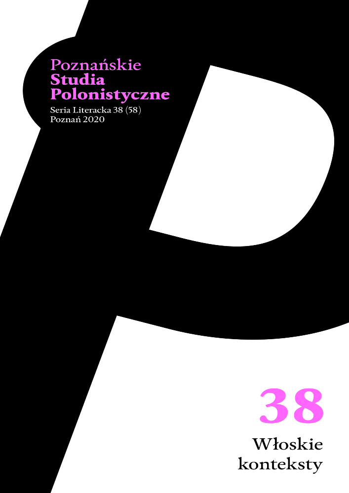 Okładka czasopisma Poznańskie Studia Polonistyczne. Seria Literacka, nr 38, rok 2020, tytuł Włoskie konteksty