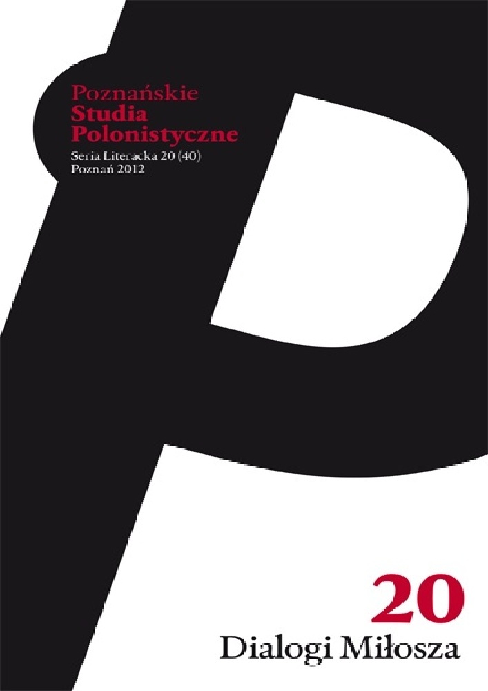 Okładka czasopisma Poznańskie Studia Polonistyczne. Seria Literacka, nr 20, rok 2012, tytuł Dialogi Miłosza