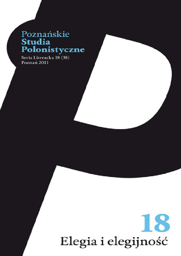 Okładka czasopisma Poznańskie Studia Polonistyczne. Seria Literacka, nr 18, rok 2011, tytuł Elegia i elegijność