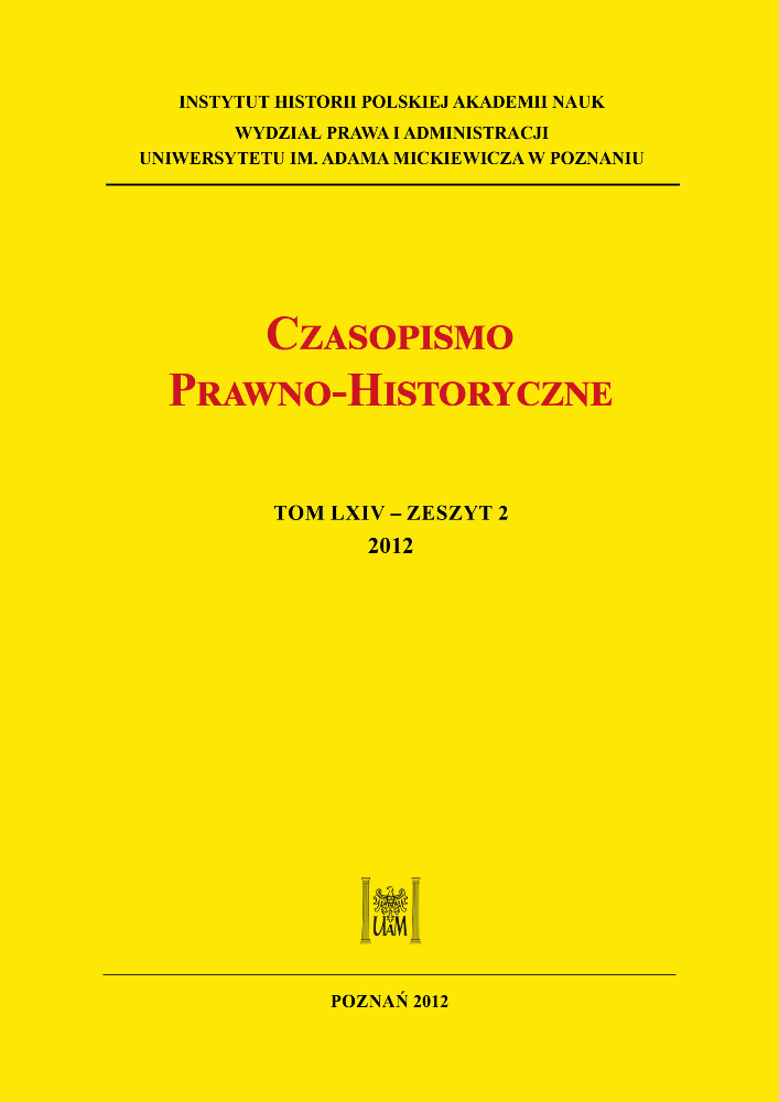 Okładka czasopisma Czasopismo Prawno-Historyczne, tom 64, nr 2, rok 2012