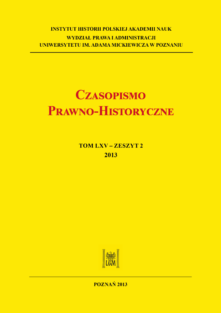 Okładka czasopisma Czasopismo Prawno-Historyczne, tom 65, nr 2, rok 2013