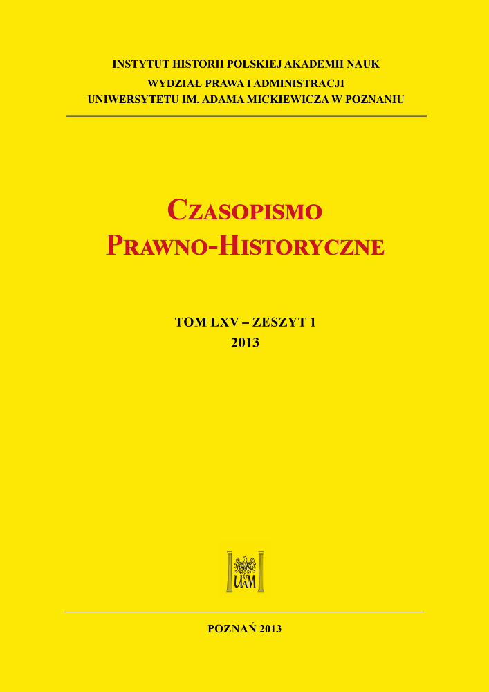 Okładka czasopisma Czasopismo Prawno-Historyczne, tom 65, nr 1, rok 2013