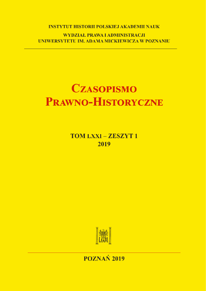 Okładka czasopisma Czasopismo Prawno-Historyczne, tom 71, nr 1, rok 2019