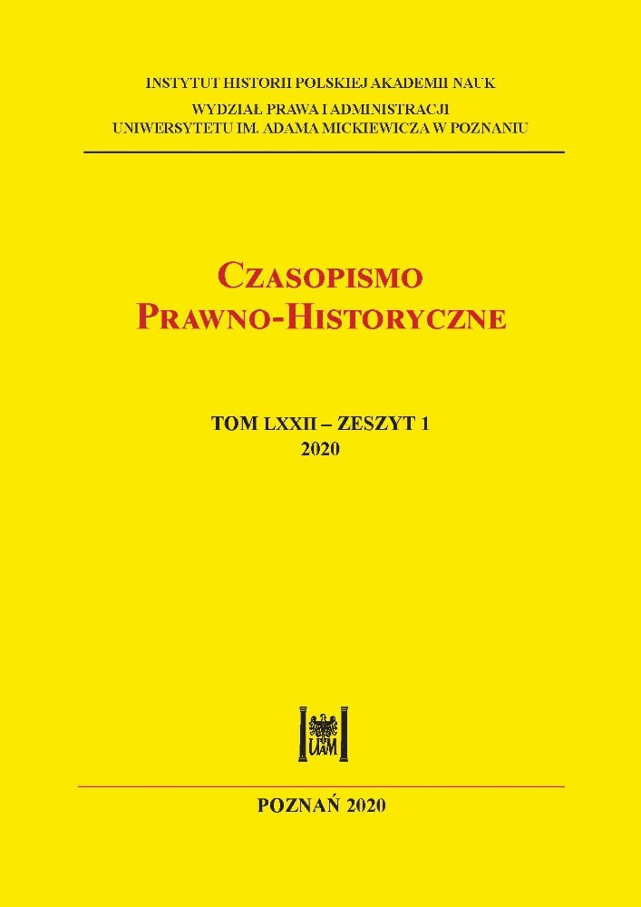 Okładka czasopisma Czasopismo Prawno-Historyczne, tom 72, nr 1, rok 2020