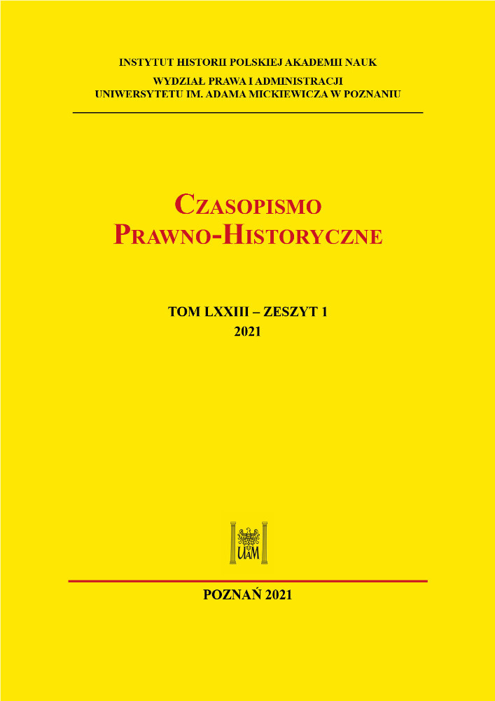Okładka czasopisma Czasopismo Prawno-Historyczne, tom 73, nr 1, rok 2021