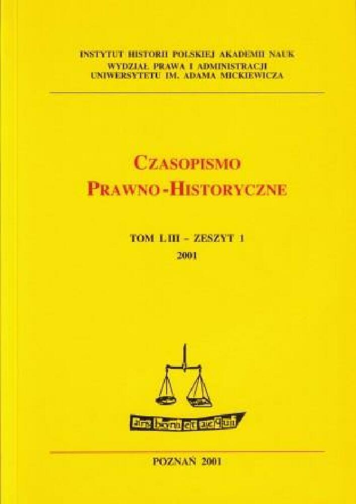 Okładka czasopisma Czasopismo Prawno-Historyczne, tom 53, nr 1, rok 2001