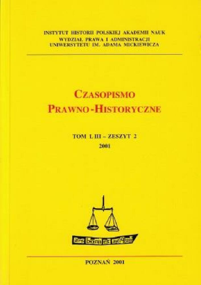 Okładka czasopisma Czasopismo Prawno-Historyczne, tom 53, nr 2, rok 2001