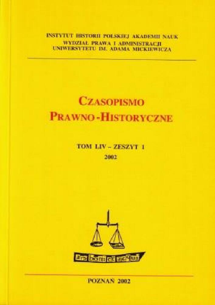 Okładka czasopisma Czasopismo Prawno-Historyczne, tom 54, nr 1, rok 2002