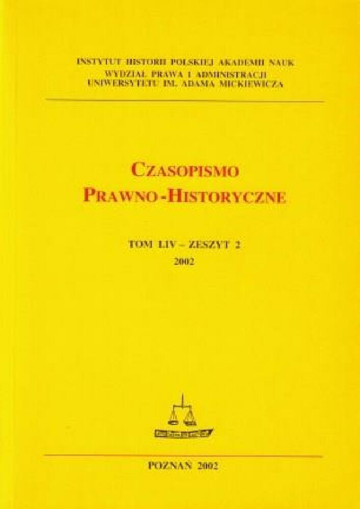 Okładka czasopisma Czasopismo Prawno-Historyczne, tom 54, nr 2, rok 2002