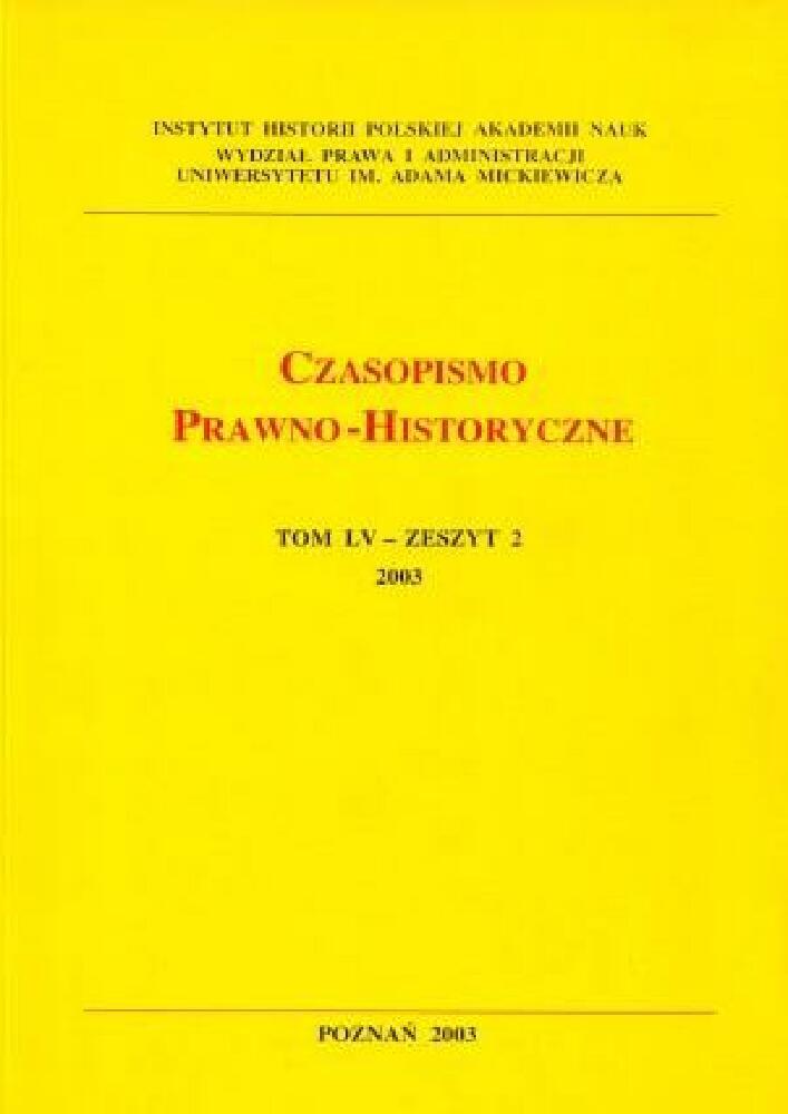 Okładka czasopisma Czasopismo Prawno-Historyczne, tom 55, nr 2, rok 2003