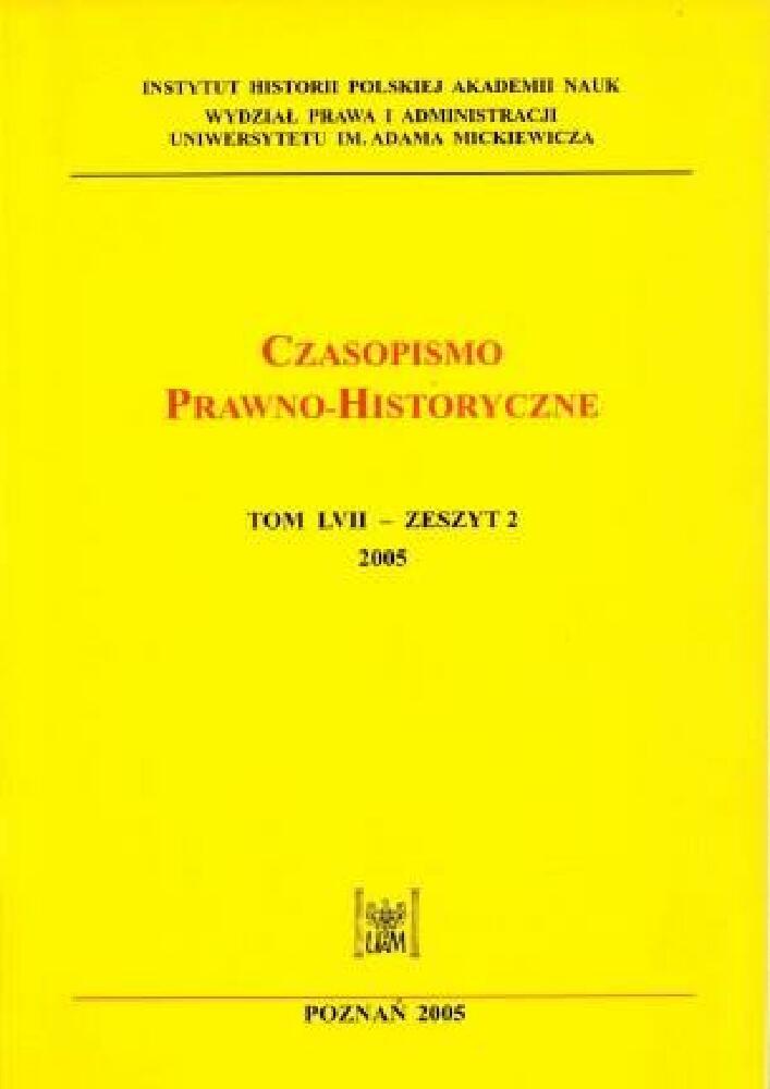 Okładka czasopisma Czasopismo Prawno-Historyczne, tom 57, nr 2, rok 2005