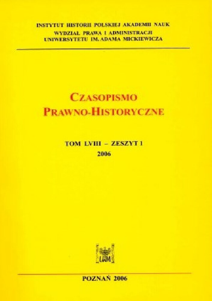 Okładka czasopisma Czasopismo Prawno-Historyczne, tom 58, nr 1, rok 2006