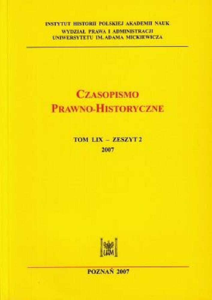 Okładka czasopisma Czasopismo Prawno-Historyczne, tom 59, nr 2, rok 2007
