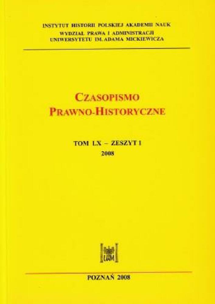 Okładka czasopisma Czasopismo Prawno-Historyczne, tom 60, nr 1, rok 2008