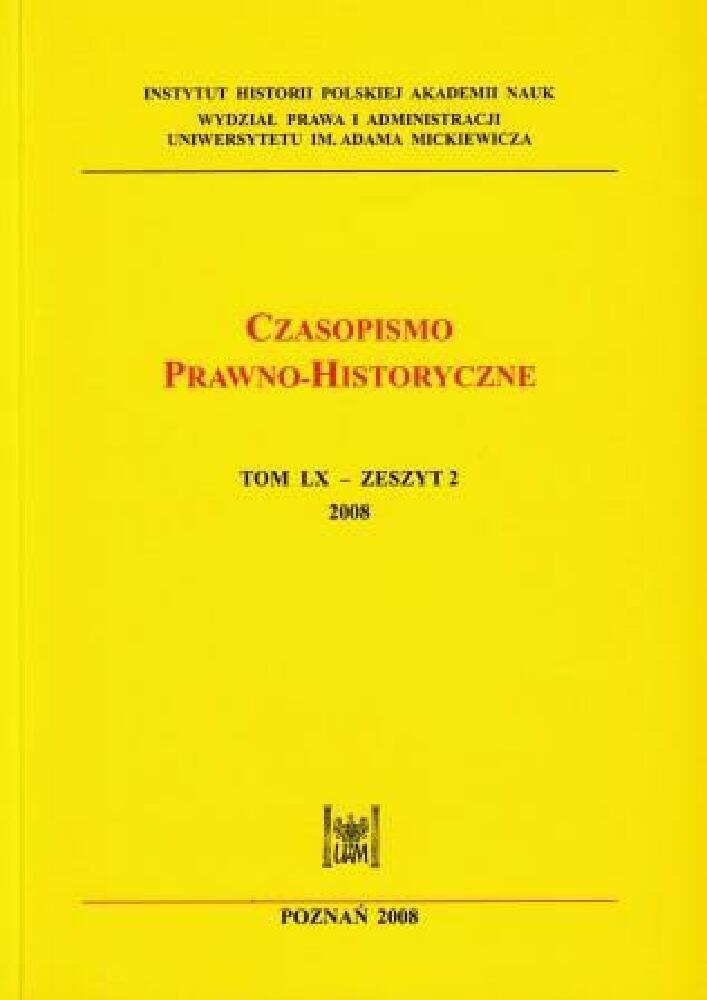 Okładka czasopisma Czasopismo Prawno-Historyczne, tom 60, nr 2, rok 2008