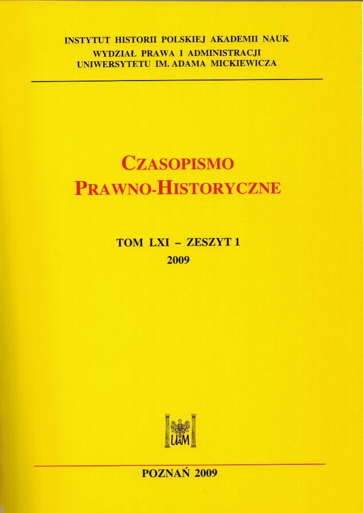 Okładka czasopisma Czasopismo Prawno-Historyczne, tom 61, nr 1, rok 2009