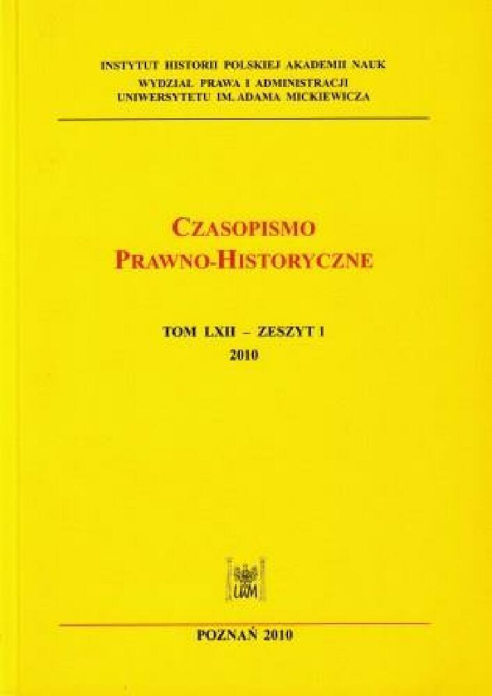 Okładka czasopisma Czasopismo Prawno-Historyczne, tom 62, nr 1, rok 2010