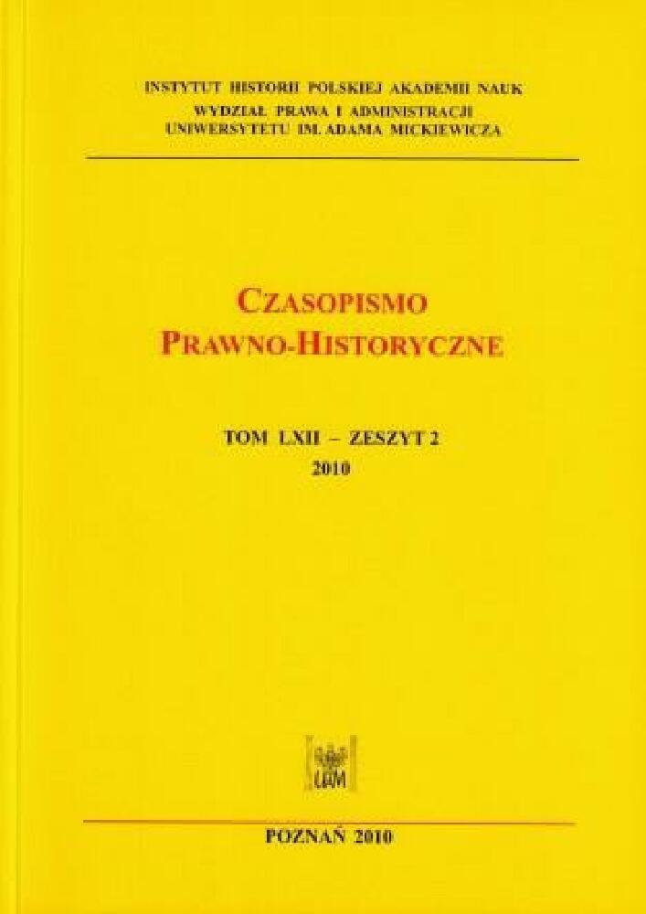 Okładka czasopisma Czasopismo Prawno-Historyczne, tom 62, nr 2, rok 2010