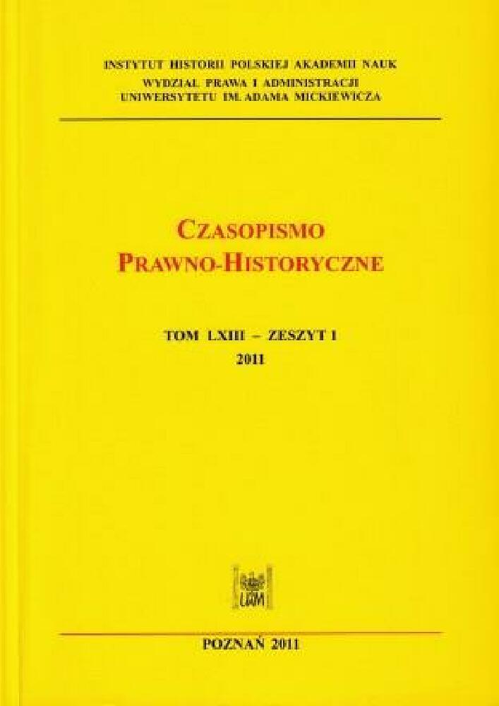 Okładka czasopisma Czasopismo Prawno-Historyczne, tom 63, nr 1, rok 2011