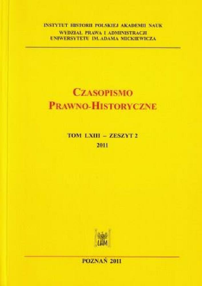 Okładka czasopisma Czasopismo Prawno-Historyczne, tom 63, nr 2, rok 2011