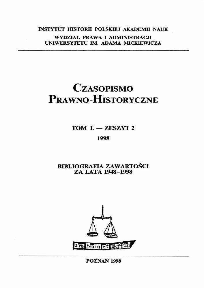 Okładka czasopisma Czasopismo Prawno-Historyczne, tom 50, nr 2, rok 1998, tytuł Bibliografia zawartości za lata 1948-1998
