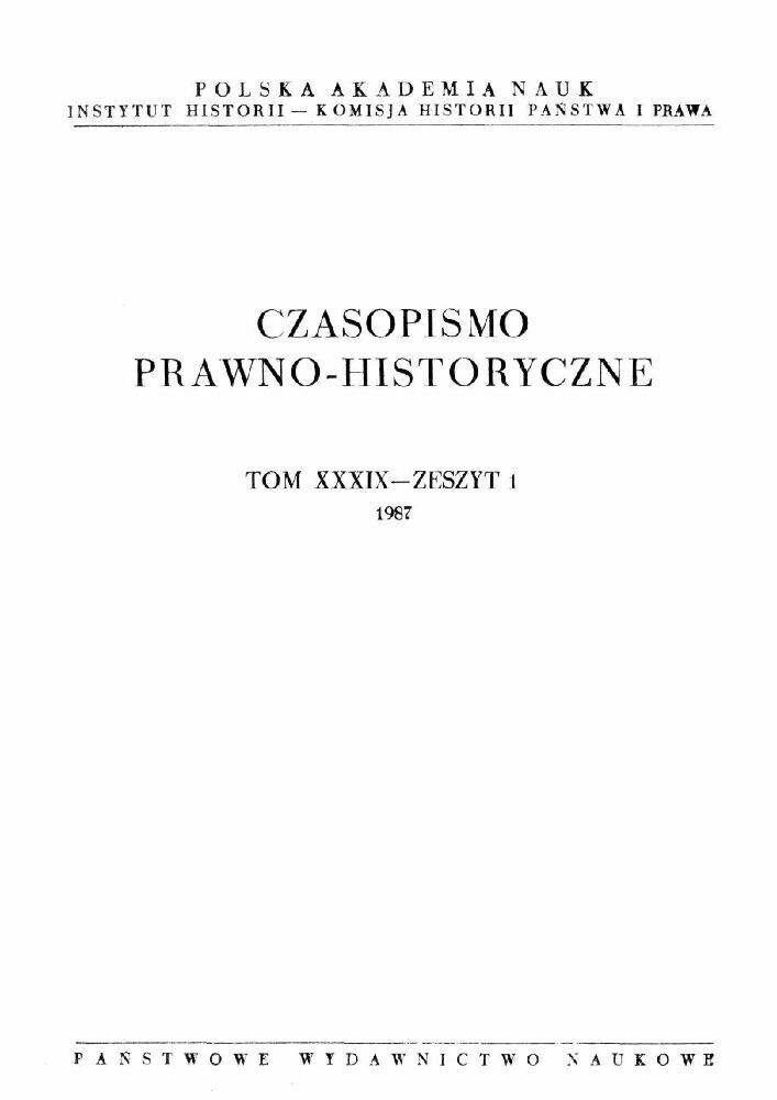 Okładka czasopisma Czasopismo Prawno-Historyczne, tom 39, nr 1, rok 1987