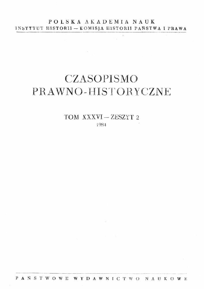 Okładka czasopisma Czasopismo Prawno-Historyczne, tom 36, nr 2, rok 1984