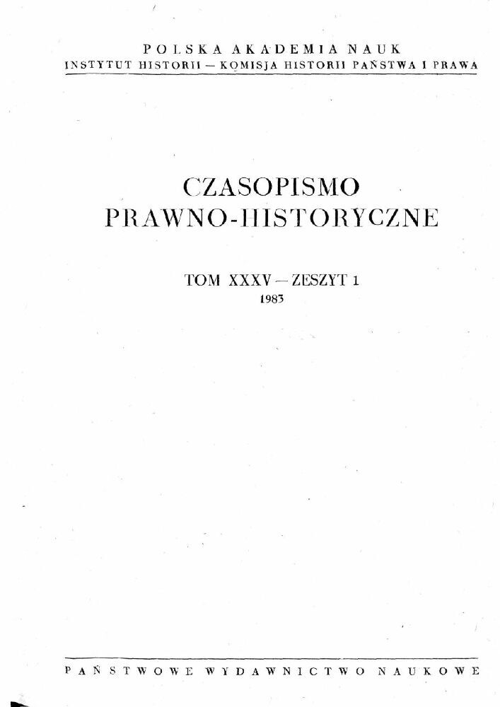 Okładka czasopisma Czasopismo Prawno-Historyczne, tom 35, nr 1, rok 1983