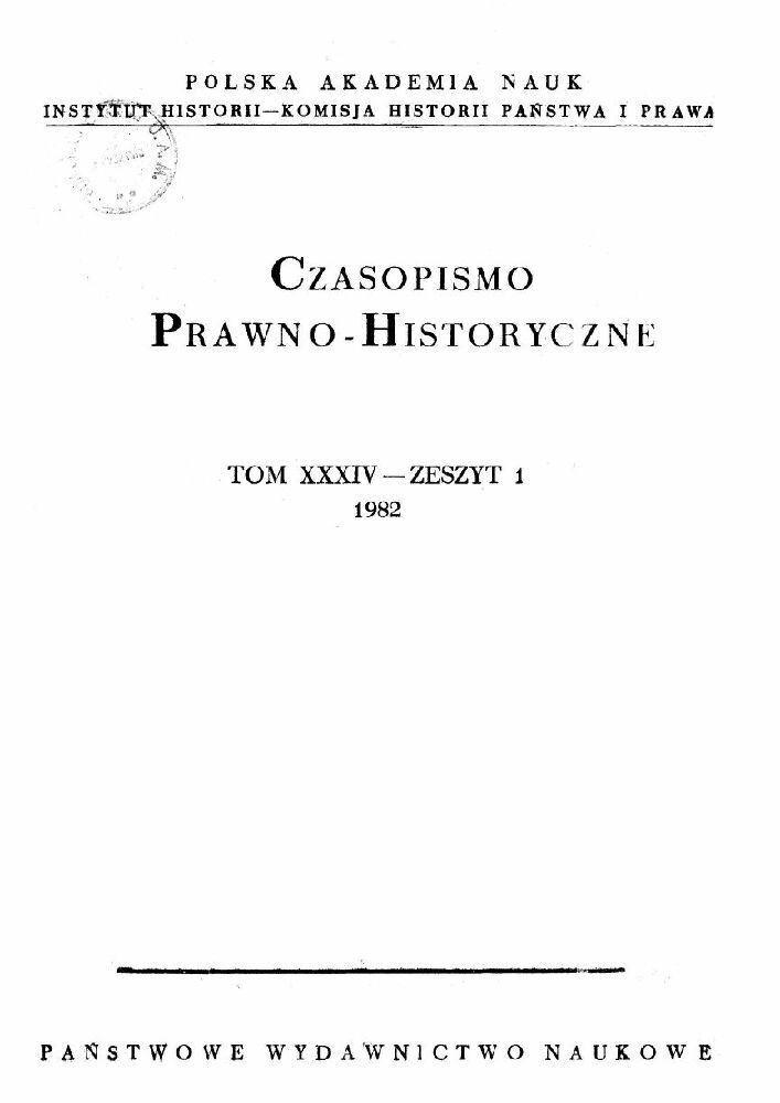 Okładka czasopisma Czasopismo Prawno-Historyczne, tom 34, nr 1, rok 1982