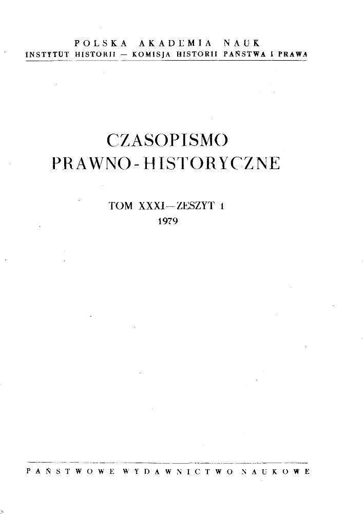 Okładka czasopisma Czasopismo Prawno-Historyczne, tom 31, nr 1, rok 1979