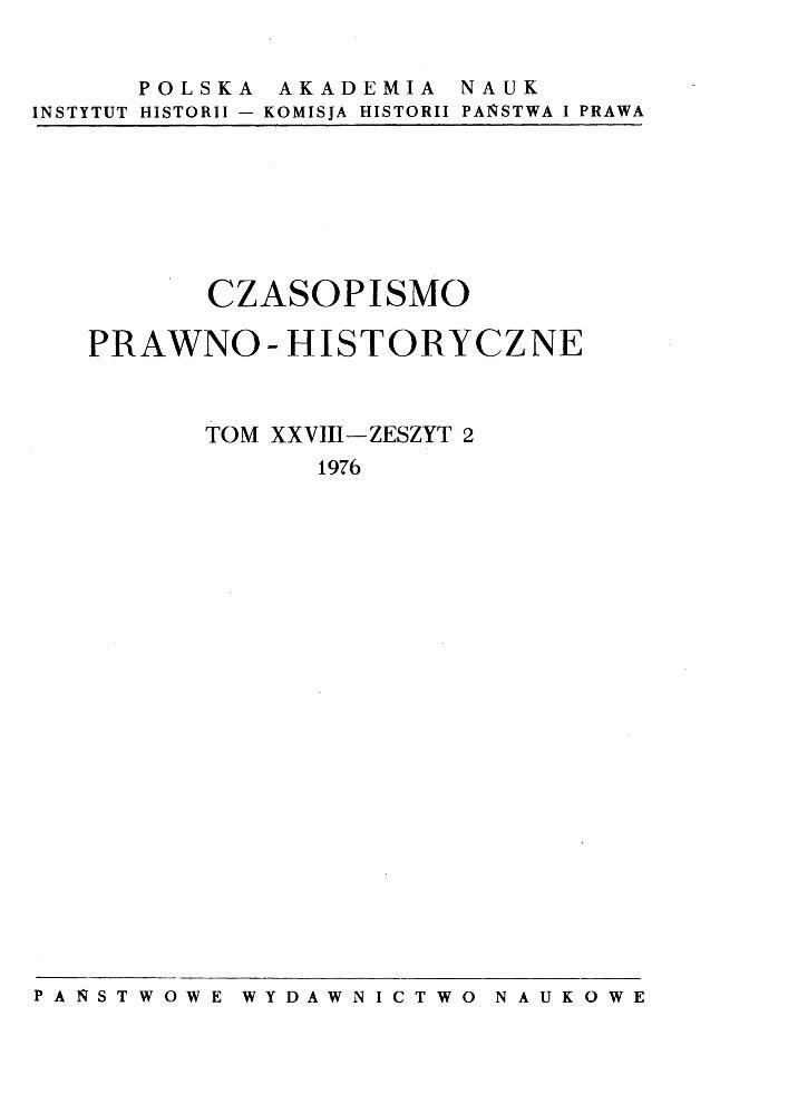 Okładka czasopisma Czasopismo Prawno-Historyczne, tom 28, nr 2, rok 1976
