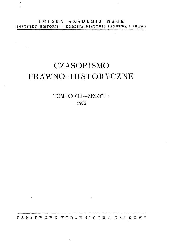 Okładka czasopisma Czasopismo Prawno-Historyczne, tom 28, nr 1, rok 1976