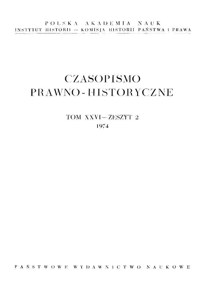 Okładka czasopisma Czasopismo Prawno-Historyczne, tom 26, nr 2, rok 1974