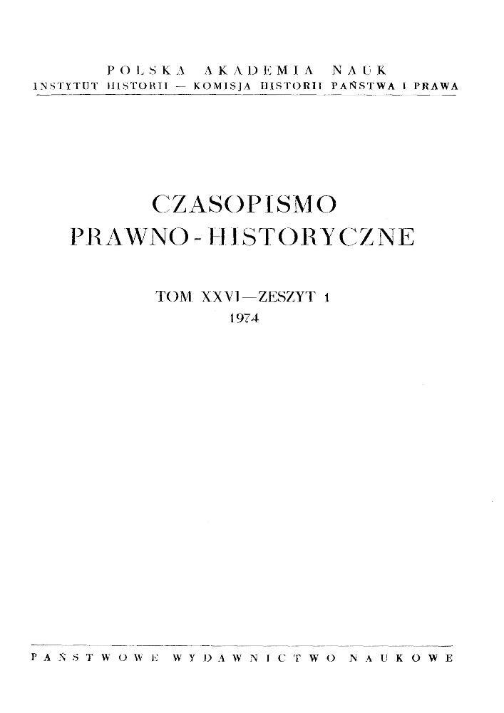 Okładka czasopisma Czasopismo Prawno-Historyczne, tom 26, nr 1, rok 1974