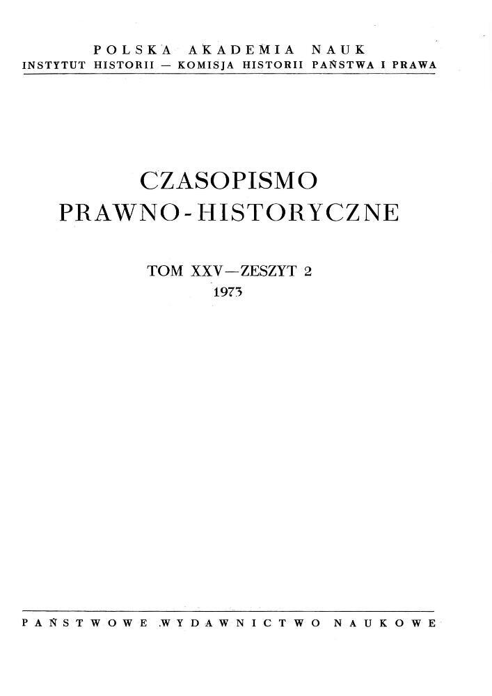 Okładka czasopisma Czasopismo Prawno-Historyczne, tom 25, nr 2, rok 1973