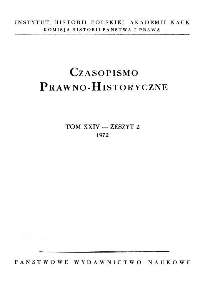 Okładka czasopisma Czasopismo Prawno-Historyczne, tom 24, nr 2, rok 1972