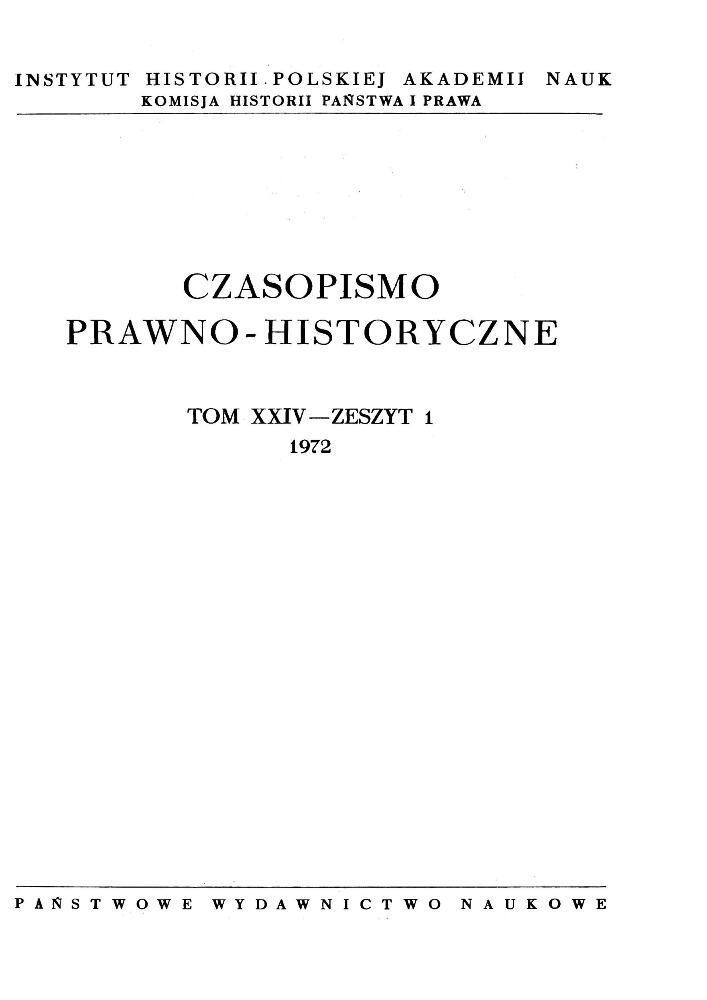 Okładka czasopisma Czasopismo Prawno-Historyczne, tom 24, nr 1, rok 1972
