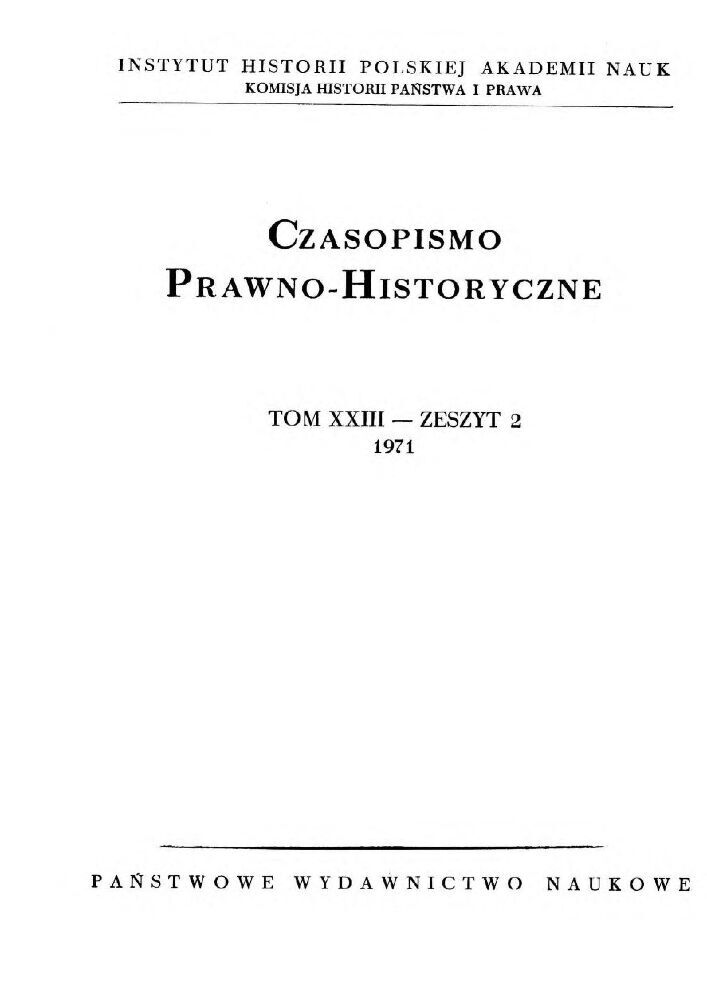 Okładka czasopisma Czasopismo Prawno-Historyczne, tom 23, nr 2, rok 1973